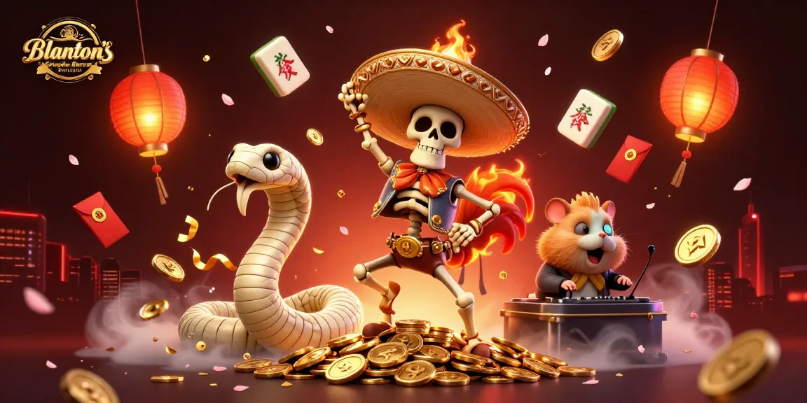 Engage with Blanton's Single Barrel Bourbon at a vibrant online casino, featuring festive elements and characters.