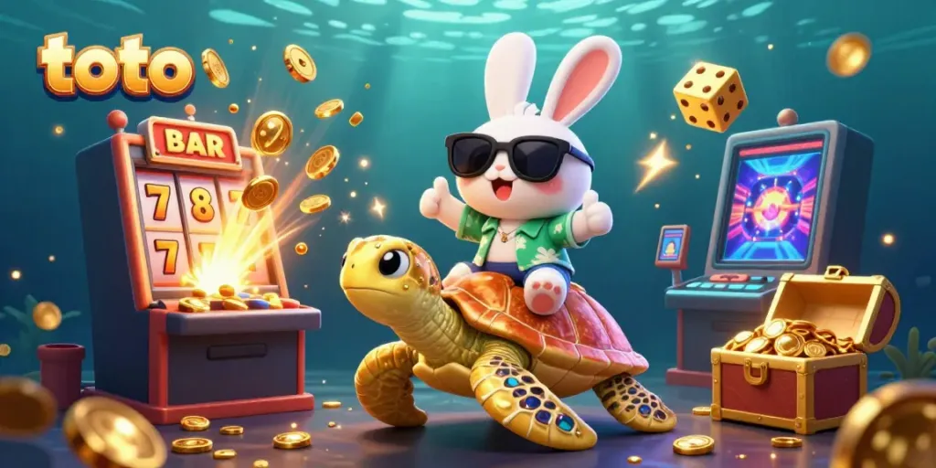 Engaging illustration of the lucky rabbit and golden turtle representing toto with dynamic casino symbols.