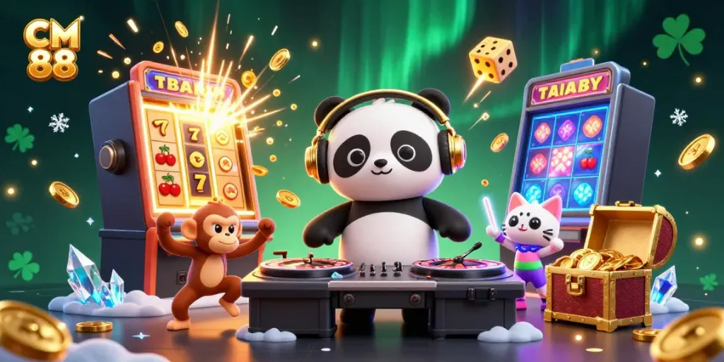 Experience excitement at CM 88 with a thrilling casino scene featuring dynamic characters and vibrant symbols.